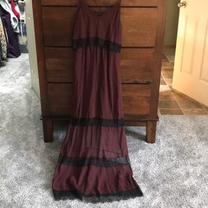 Burgundy and black lace maxi dress